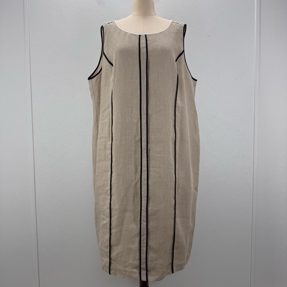 NWT Marina Rinaldi Linen Midi Dress Contrast Seamed PLUS sz 22 Old Money Neutral